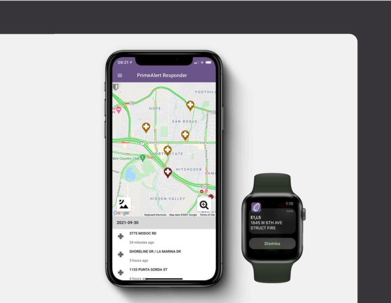 PrimeAlert Responder mobile on phone and smart watch