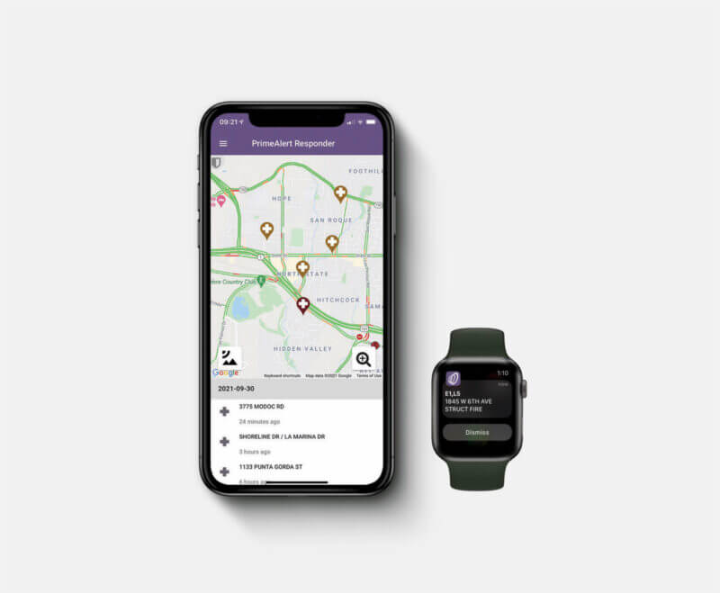 PrimeAlert Responder mobile on phone and smart watch